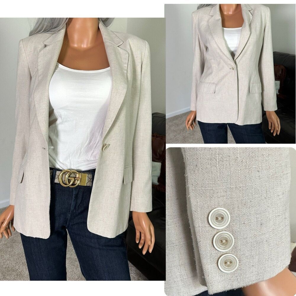Vtg Pendleton Linen Mix Blazer Jacket 6 Beige Country Western Office Capsule USA